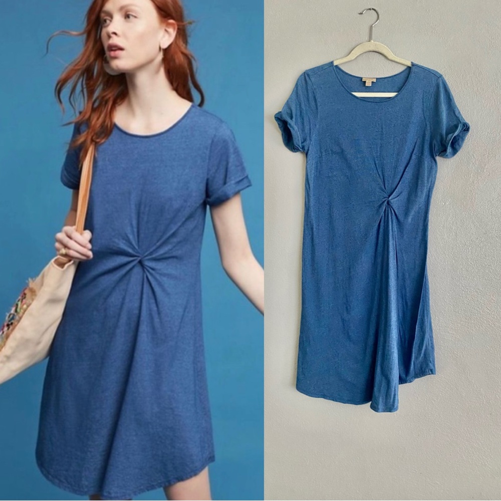 Anthropologie Holding Horses Dress Size XS Blue Paula Knot Front T-Shirt Casual